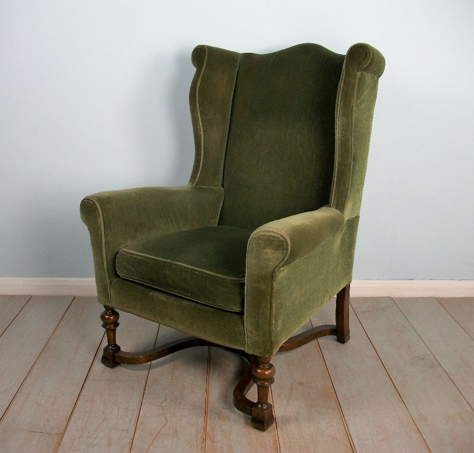 Pair of Edwardian Wing Back Upholstered Armchairs